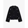 AXEL ARIGATO AXEL ARIGATO WOMEN'S BLACK ARCHIVE MONOGRAM-EMBROIDERED RELAXED-FIT WOOL-KNIT CARDIGAN
