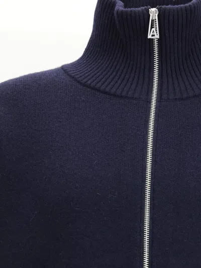 Axel Arigato Wool Blend High-neck Zip-up Sweater In Blue