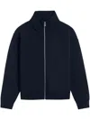 Axel Arigato High Neck Wool Blend Cardigan With Zip Fastening And Ribbed Detailing In Blue