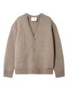 Axel Arigato Relaxed Fit V-neck Wool Cardigan With Embroidered Logo In Neutral