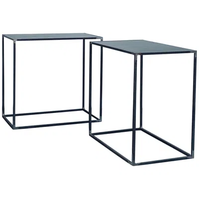 Pre-owned Axel Vervoordt Pair Of 'filiforme' Patinated Steel Minimalist Side Tables By Design Frères In Black