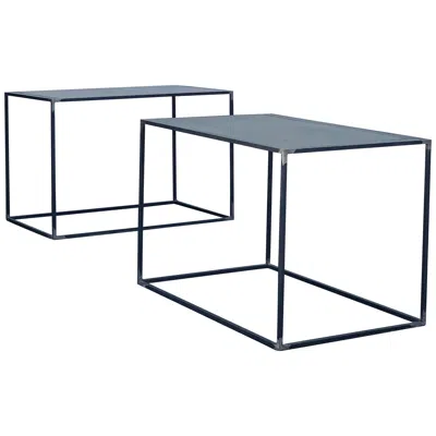 Pre-owned Axel Vervoordt Pair Of Large Minimalist 'filiforme' Patinated Steel End Tables By Design Frères In Gray