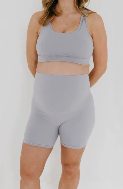Axk High Impact Racer Back Maternity & Nursing Sports Bra With Easy-release Breastfeeding Clips In Gray