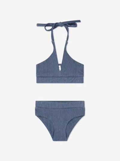 Ay By Ayla Kids'  Girls Denim Look Halterneck Bikini In Blue