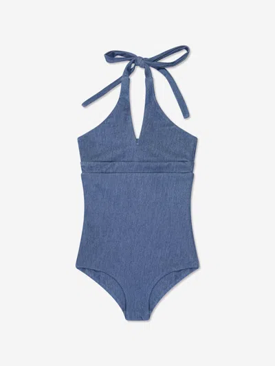 Ay By Ayla Kids'  Girls Denim Look Halterneck Swimsuit In Blue
