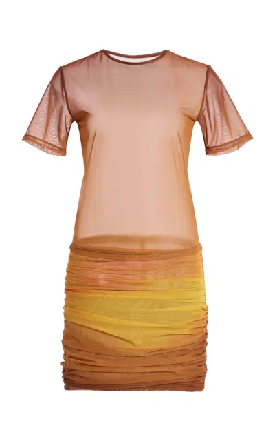 Ay Que Calor Exclusive La Isla Dafne Mesh Mini Skirt Set In Brown