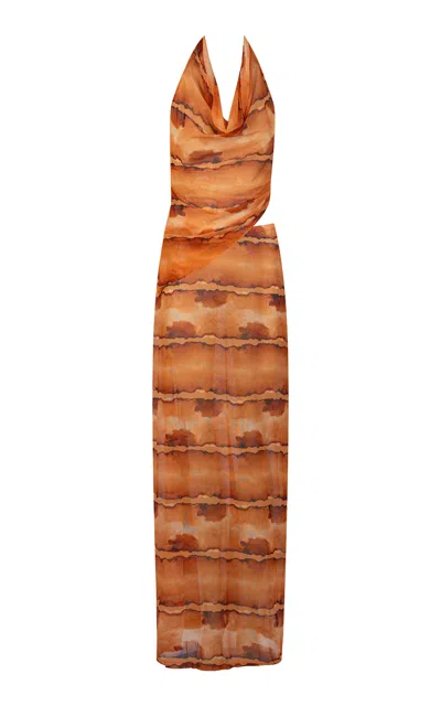 Ay Que Calor Exclusive Sunset Blaze Mesh Skirt Set In Brown