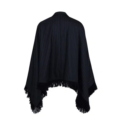 Aya Design Women's Fringed Pinstripe Tailored Poncho Black