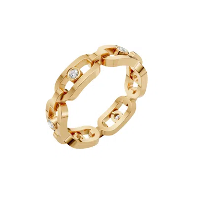 Aya Fine Jewelry Women's 0.11 Ct Round Diamond Chain Link Ring In 14k Yellow Gold In Orange