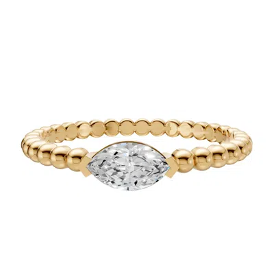 Aya Fine Jewelry Women's 0.29 Ct Solitaire Marquise Lab Diamond Beaded Ring In 14k Yellow Gold