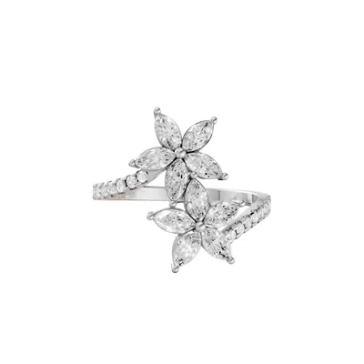 Aya Fine Jewelry Women's 1.06 Ctw Marquise & Round Cut Lab Diamond Floral Cluster Ring In 14k White Gold