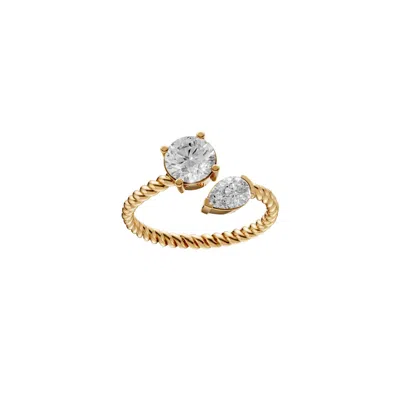 Aya Fine Jewelry Women's 1.19 Ctw Round & Pear Cut Lab Diamond Halo Engagement Ring In 14k Yellow Gold