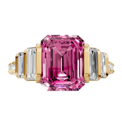 Aya Fine Jewelry Women's 2.81 Ct Pink Emerald Cut Lab Grown Diamond Engagement Ring In 14k Yellow Gold
