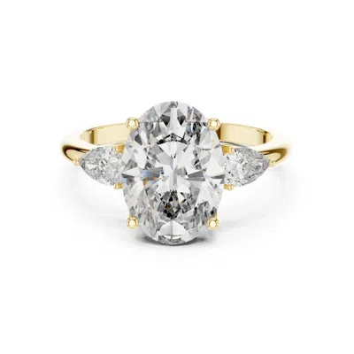 Aya Fine Jewelry Women's 3.10 Ctw Oval Lab Diamond Three Stone Engagement Ring In 14k Yellow Gold Pear Side Stone Sol
