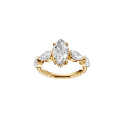 Aya Fine Jewelry Women's 3.53 Ct Marquise & Pear Lab Diamond Engagement Ring In Solid 14k Yellow Gold