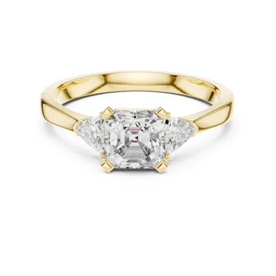 Aya Fine Jewelry Women's Classic Emerald Cut & Trillion Three Stone Lab Diamond Engagement Ring In Solid 14k Yellow G