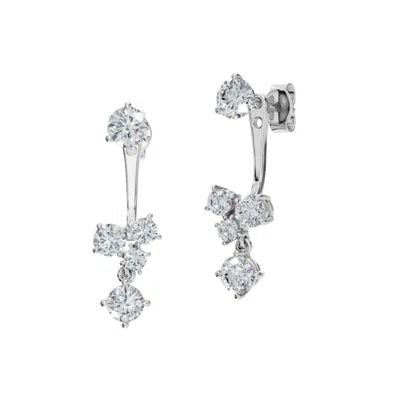 Aya Fine Jewelry Women's Eighteen Kt White Gold Cluster Round Diamond Dangle Earrings