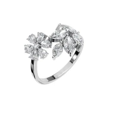 Aya Fine Jewelry Women's Eighteen Kt White Gold Double Flower Diamond Open Ring