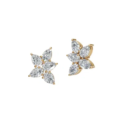 Aya Fine Jewelry Women's Eighteen Kt Yellow Gold Everyday Floral Diamond Earrings With Soft Sparkle