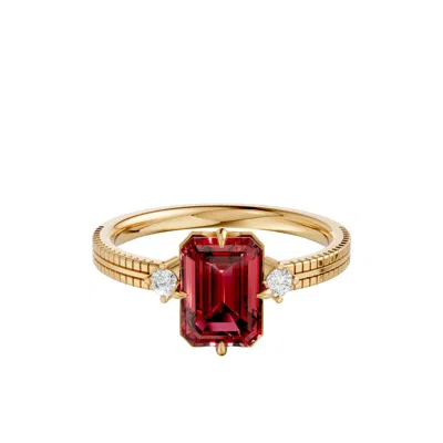 Aya Fine Jewelry Women's Emerald Cut Ruby Solitaire Ring In Solid 14k Yellow Gold In 1.59 Cwt
