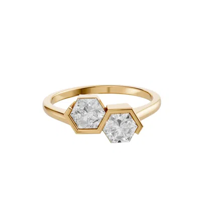Aya Fine Jewelry Women's Hexagon Lab Diamond Toi Et Moi Wedding Ring In 14k Yellow Gold