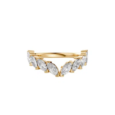 Aya Fine Jewelry Women's Marquise 1.08 Ctw Lab Diamond Curved Wedding Band - 14k Yellow Gold V-shape Stacking Ring