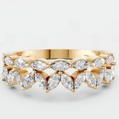 Aya Fine Jewelry Women's Marquise Cut Lab Diamond Double Row Ring 0.69 Ctw Openwork Wedding Band In Solid Yellow Gold