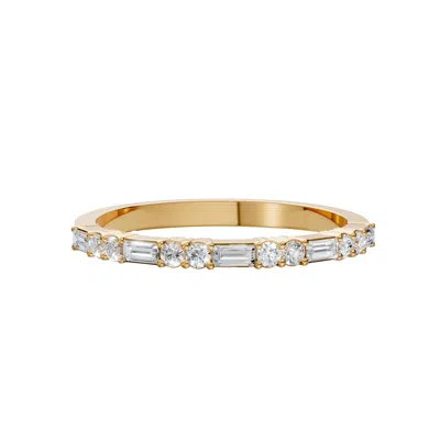 Aya Fine Jewelry Women's Minimal Emerald And Round Diamond Eternity Ring In 14k Yellow Gold For Daily Wear
