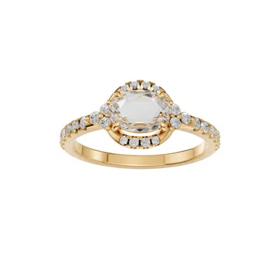 Aya Fine Jewelry Women's Oval Lab Diamond Halo Ring In Solid 14k Yellow Gold