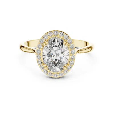 Aya Fine Jewelry Women's Oval Solitaire Lab Diamond Halo Ring – Timeless Bridal Ring In 14k Yellow Gold
