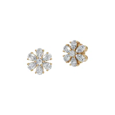 Aya Fine Jewelry Women's Rose Gold / White / Yellow 1.20 Ctw Lab Diamond Flower Stud Earrings In 18k Gold With Round,