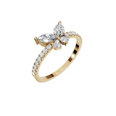 Aya Fine Jewelry Women's Rose Gold / White / Yellow Fourteen Kt Sparkle Butterfly Halo Ring