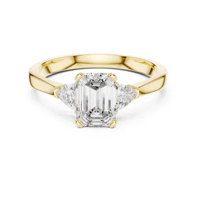 Aya Fine Jewelry Women's Timeless Emerald Cut Engagement Ring With Trillion Side Stones In Solid 10k Yellow Gold