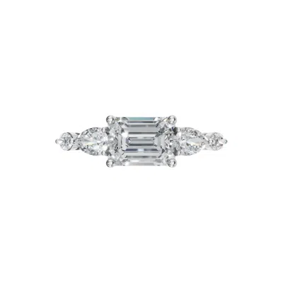Aya Fine Jewelry Women's White / Yellow / Rose Gold Eighteen Kt Emerald Cut Center Diamond Ring In Silver