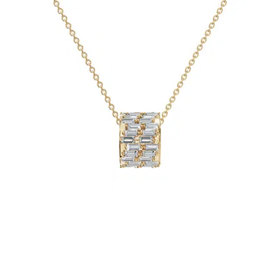 Aya Fine Jewelry Women's White / Yellow / Rose Gold Fourteen Kt Baguette Pave Barrel Pendant Necklace