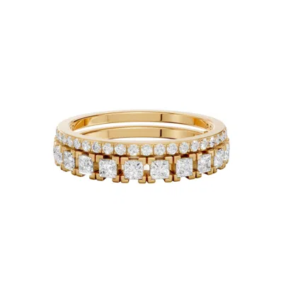 Aya Fine Jewelry Women's Yellow 0.90 Cwt Princess Cut Lab Grown Diamond Double Row Band Ring