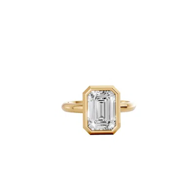 Aya Fine Jewelry Women's Yellow Minimalist 3.01 Ct Emerald Cut Lab Diamond Solitaire Promise Ring