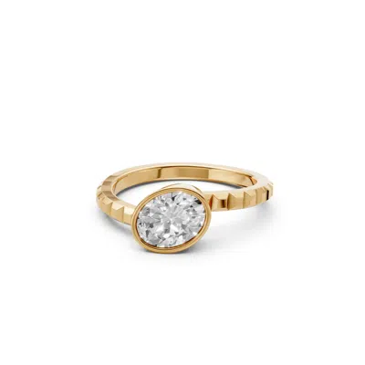 Aya Fine Jewelry Women's Yellow Rhodes Oval Cut Lab Grown Diamond Fluted Shank Solitaire Ring In Gold