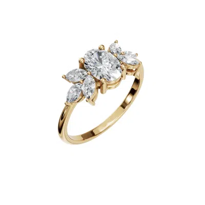 Aya Fine Jewelry Yellow Fourteen Kt Oval Diamond Cluster Floral Ring For Women