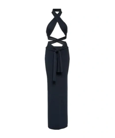 Aya Muse Acis Halterneck Knit Maxi Dress In Blue