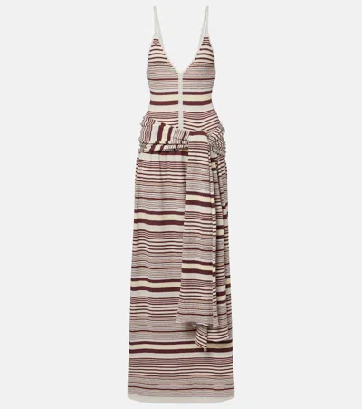 Aya Muse Aella Knitted Striped Cotton-blend Maxi Dress In Brown