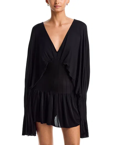 Aya Muse Alta Plunging V-neck Mini Dress In Black