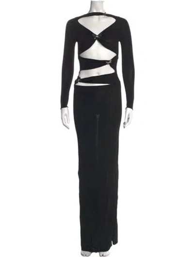 Pre-owned Aya Muse Asymmetrical Long Dress In Black