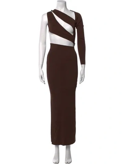 Pre-owned Aya Muse Asymmetrical Long Dress In Brown
