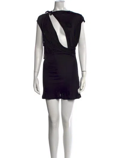 Pre-owned Aya Muse Asymmetrical Mini Dress In Black