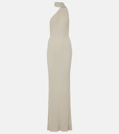 Aya Muse Atria Cable-knit Cotton-blend Maxi Dress In Beige