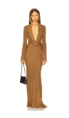 Aya Muse Aure Gathered Knitted Silk-blend Gown In Tigers Eye