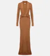 Aya Muse Aure Gathered Knitted Silk-blend Gown In Brown