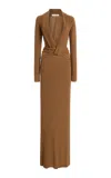 Aya Muse Aure Knit Silk-blend Maxi Dress In Brown