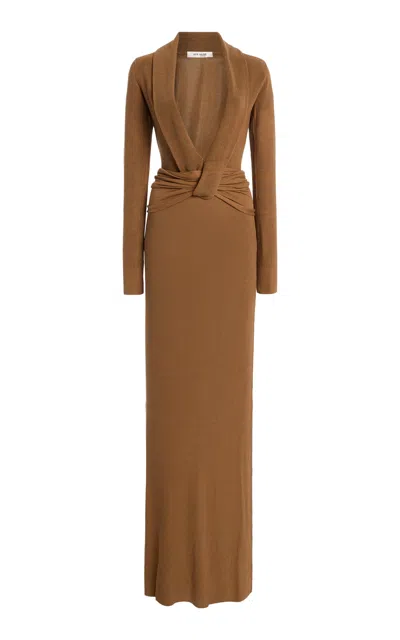 Aya Muse Aure Knit Silk-blend Maxi Dress In Brown